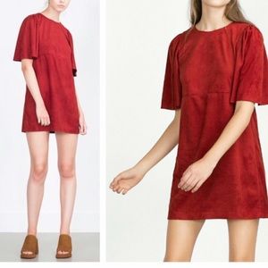 Zara Rust Faux Suede bell sleeve dress